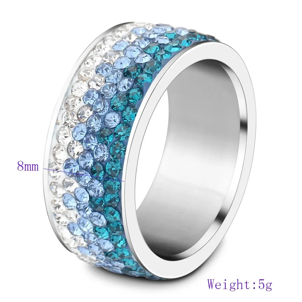 8mm Fashion Diamond Inlaid Gradient Ring for Women Men Stainless Steel Exquisite Ring Jewelry Party Birthday Gift Wholesale