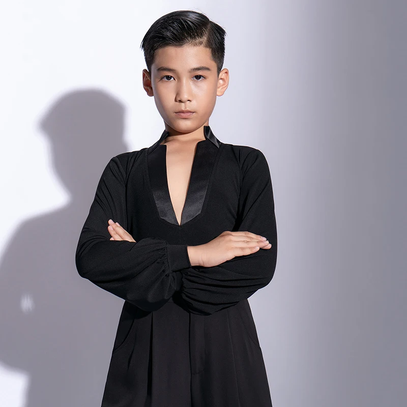 2023 New Loose Mesh Shirts V-neck Latin Dance Tops For Boys Chacha Rumba Tango Dress Ballroom Latin Performance Clothing DN13321