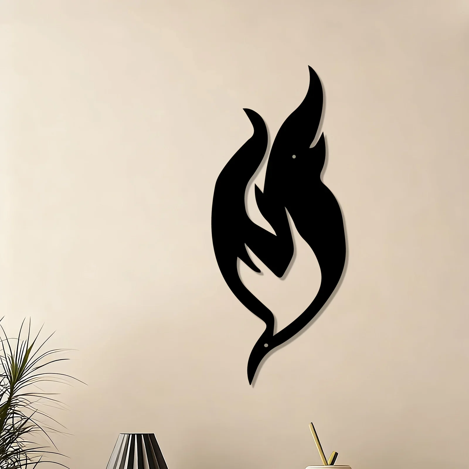 CIFBUY Wrought Iron Dolphin Wall Art Set of 2, Rustic Sea Decor, Anti-Rust Metal Sculpture, Easy Hang Outdoor Patio Fence Bedroo