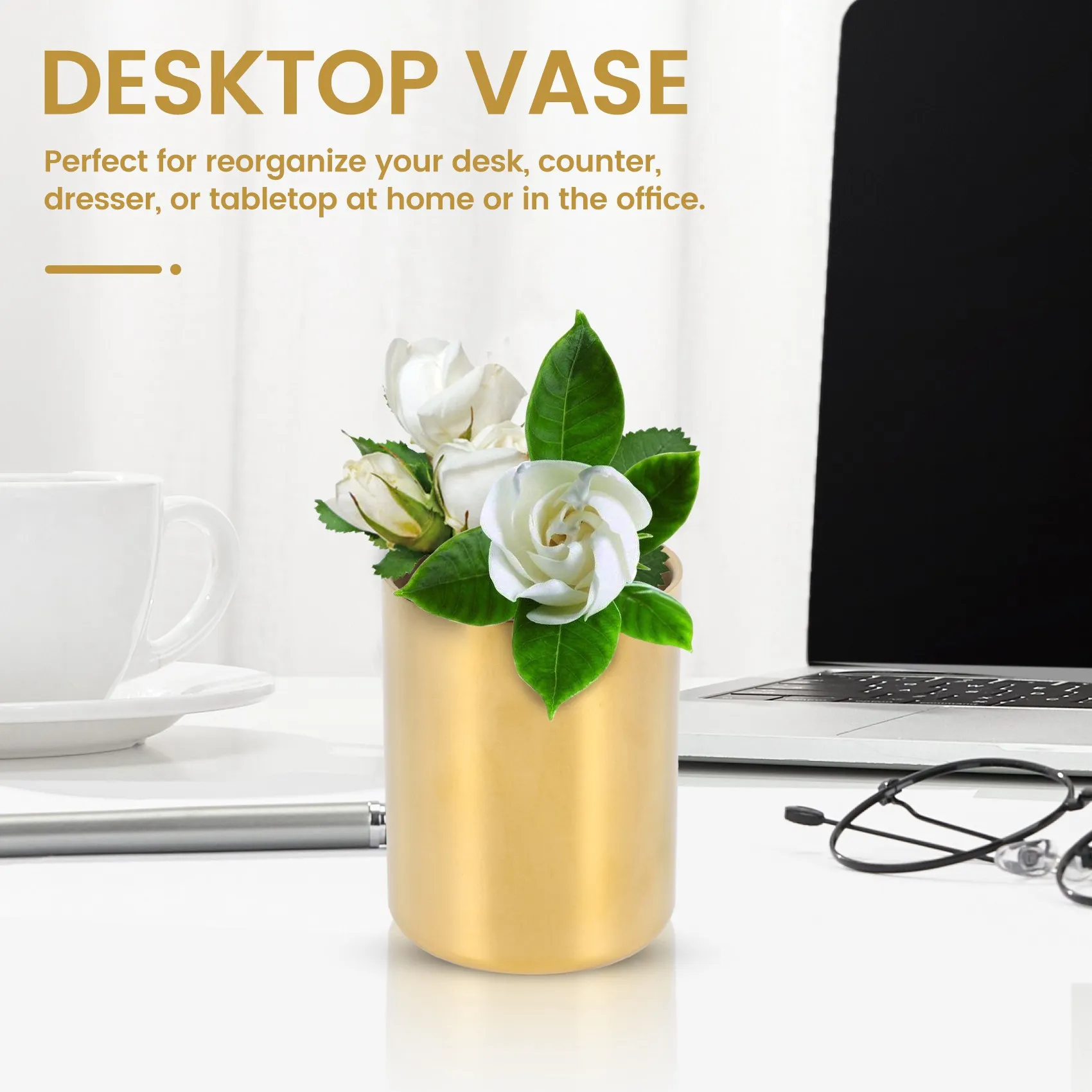Delicate Texture-Pencil Cup Holder Desk Organizer Gold Pen Pot Pen Holder Container Desktop Stationery Organizer Table Vases Flo