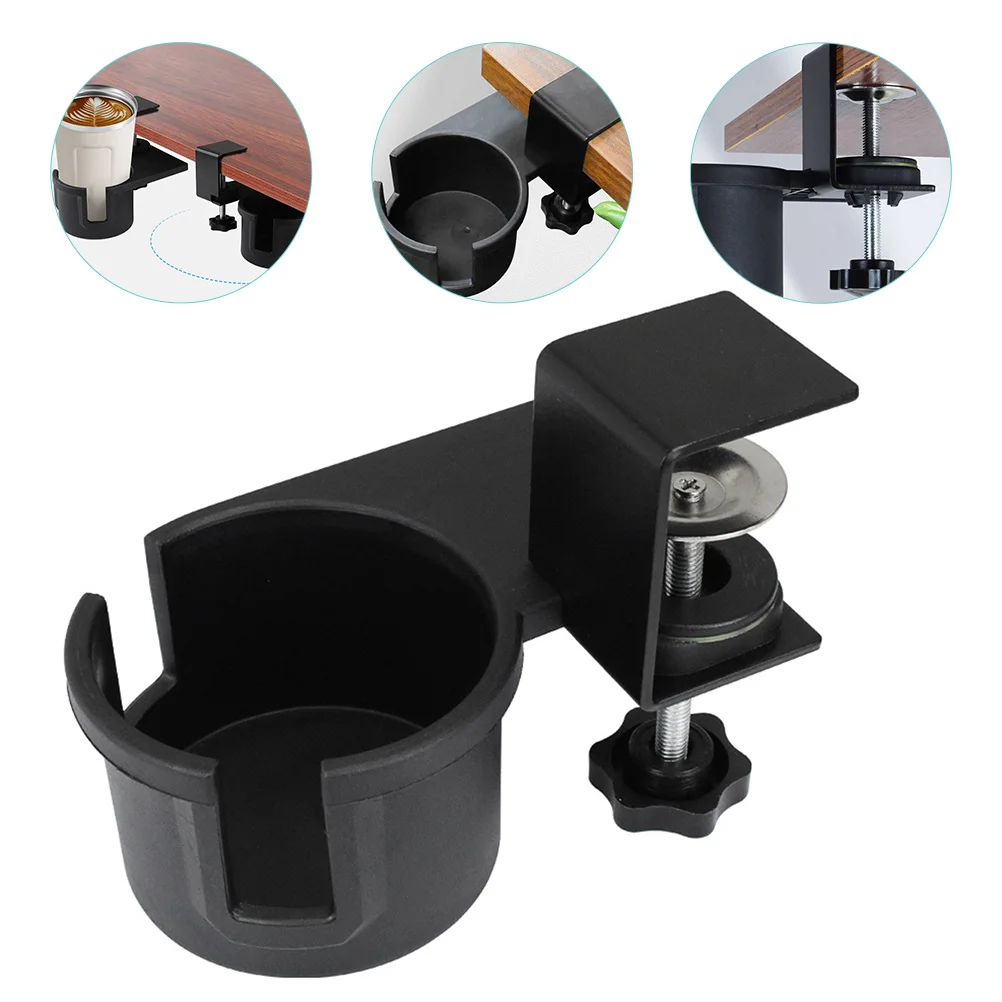 

Collapsible Water Bottles Deskside Cup Holder Clip Coffee Drinking Clamp Black Tray Mug for Table Edges Travel