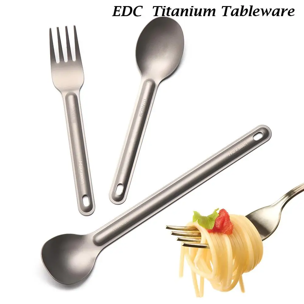 Environmental EDC Camping Tool New Pure Long Handle Spoon Titanium Cookware Outdoor Picnic Accessories Cutlery Fork