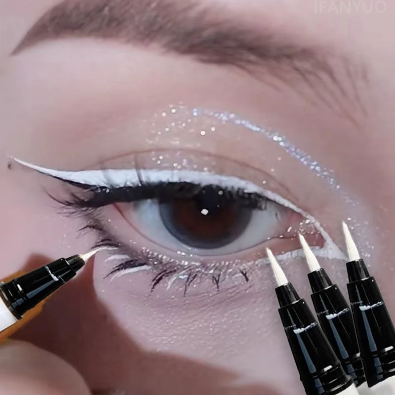 Caneta delineadora líquida ultrafina, branca fosca, à prova d'água, à prova de suor, de longa duração, bicho da seda, alto pigmento, maquiagem suave para os olhos