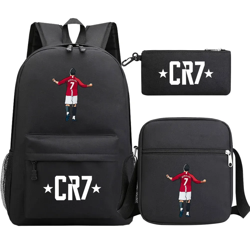 3-Piece Ronaldo Print Soccer Star School Backpack Set for Kids