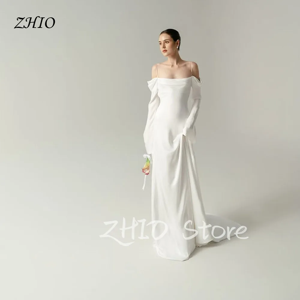 

ZHIO Elegant Off Shoulder Wedding Dress Korea Photo Shoot Long Sleeve Backless Mermaid Prom Gown Floor Length Customized