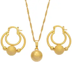 Anniyo Beads Jewelry Set Ball Pendant Chains and Earrings for Women Girls Dubai Gold Color African Birthday party Items #070602