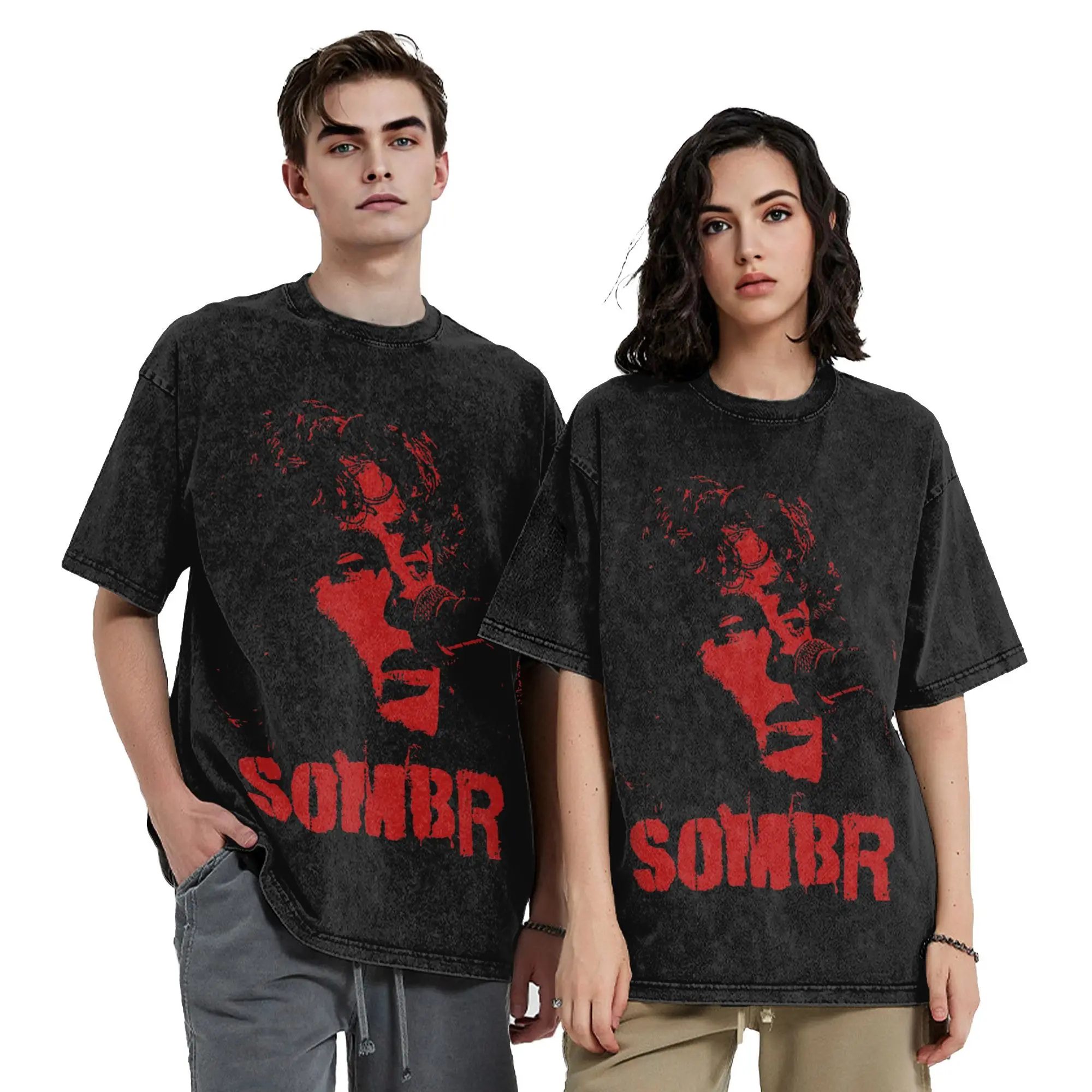 Red Sillhouette Musician Indie Singer Sombr Washed T Shirt Streetwear Hip Hop T-Shirt Tee Shirt for Men Women 100% Cotton