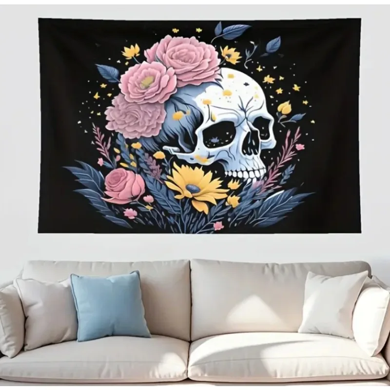 

Skull with Roses and Sunflowers Art Tapestry Wall Hanging Perfect for Bedroom and Living Room Decoration Home Decor