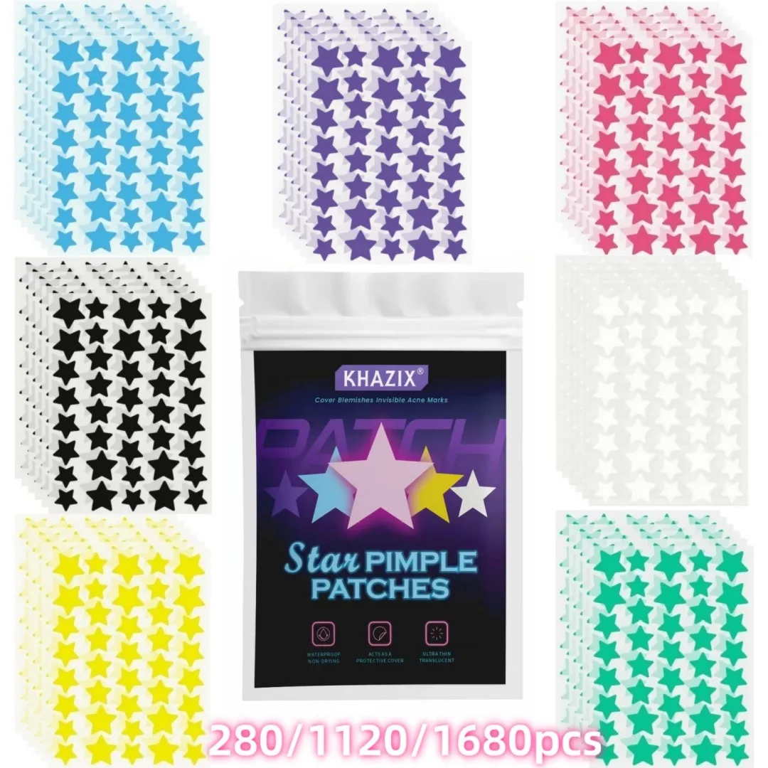 

280/1120/1680 шт. разноцветных звездообразных пластырей от прыщей, пластырей от акне для лица, маскирующих пластырей от прыщей и пластырей от угрей, ультратонкие.