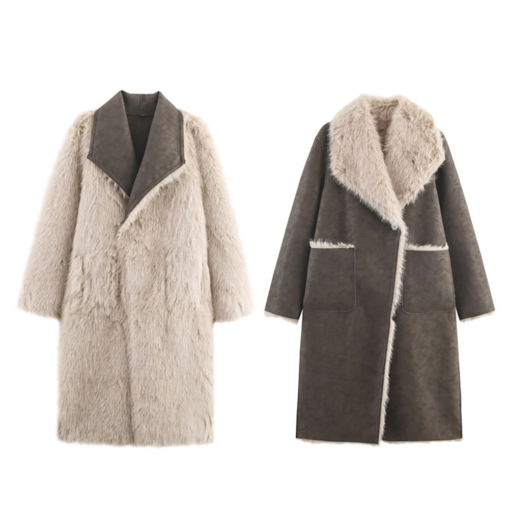 

Fashionable Double-Sided Artificial Fur Effect Coat Women's Autumn New Arrival DEEABAE Stylish All-Weather Outerwear
