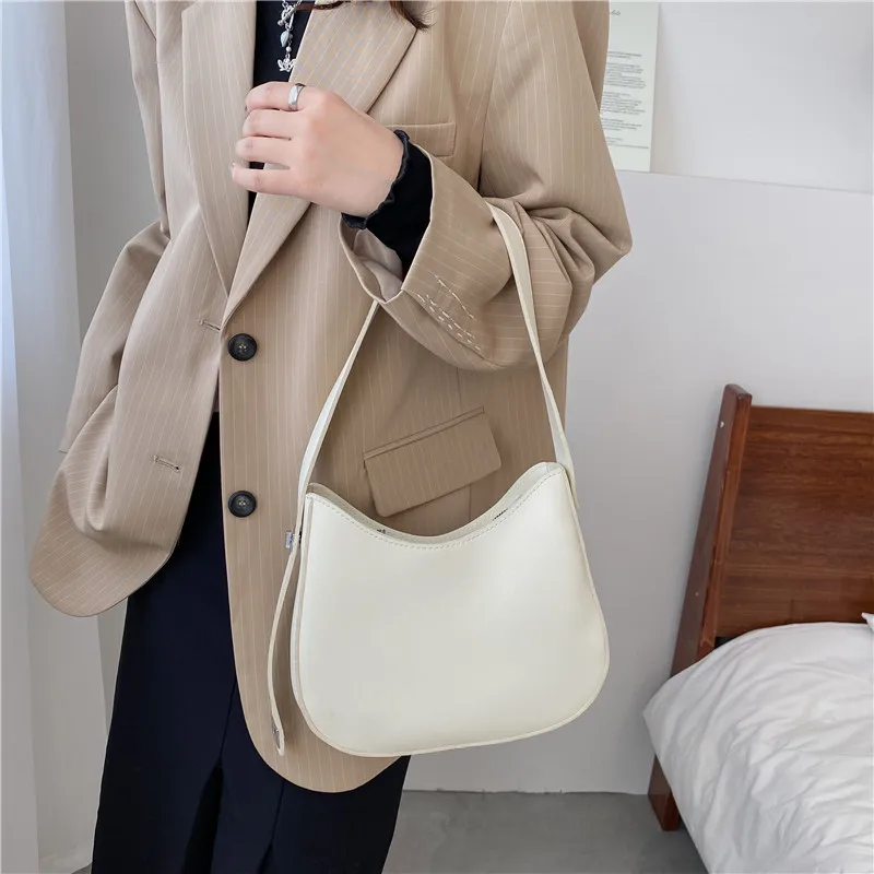 Yogodlns Half-Moon Shoulder Underarm Bag PU Leather Armpit Bag Retro Crossbody Bag Designer Ladies Portable Handbag Totes Purse