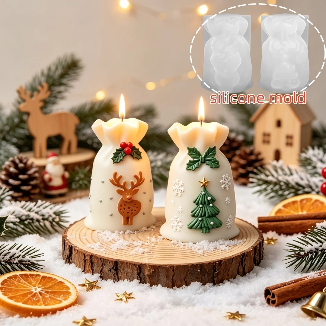 DIY Resin: A two-piece Christmas tree gift bag and candle silicone mold set,perfect for creating a festive Christmas atmosphere