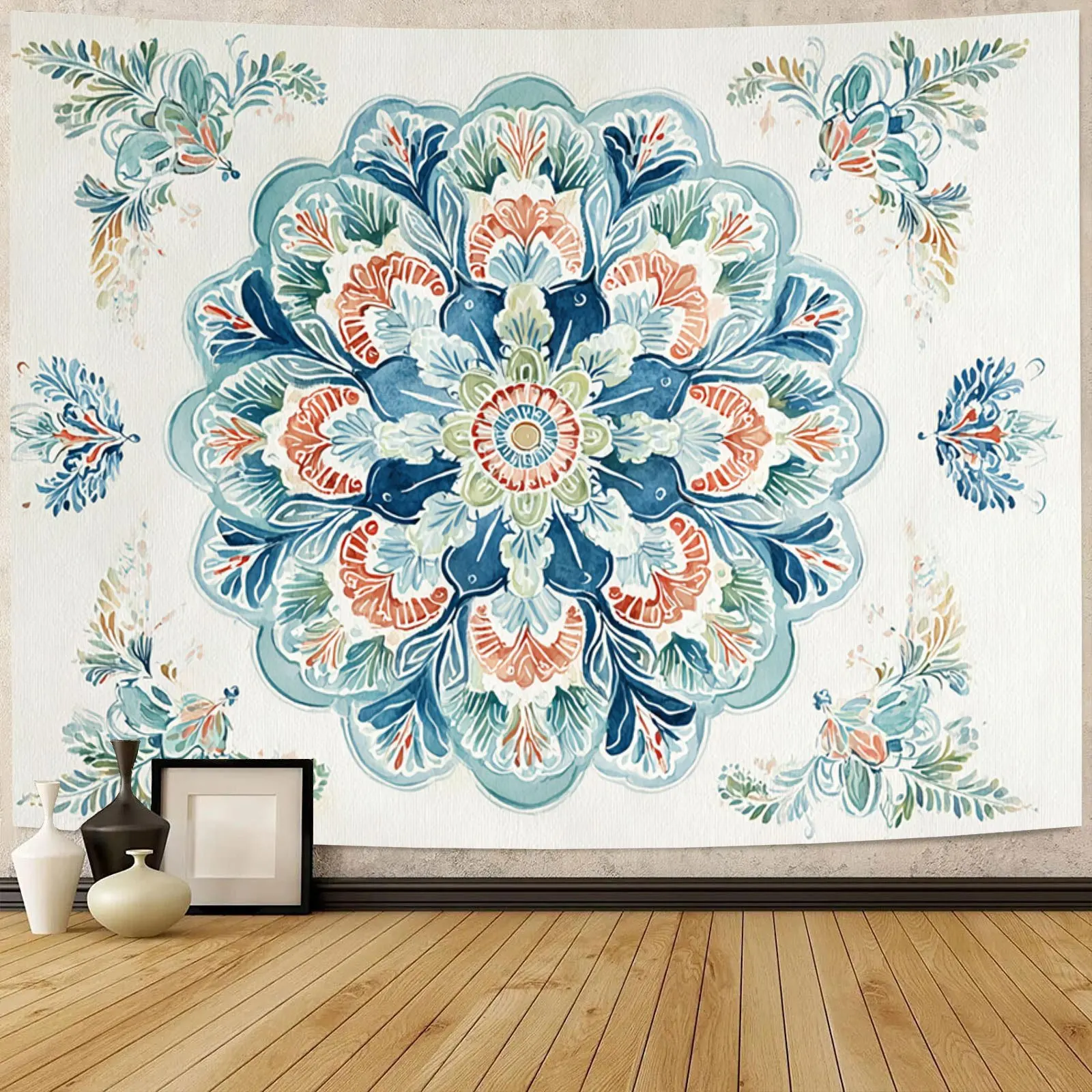 Boho Floral Tapestry Wall Hanging Bohemian Indian Style Peacock Mandala Art Fabric Decor Home Room Decoration Curtain Accent Pie