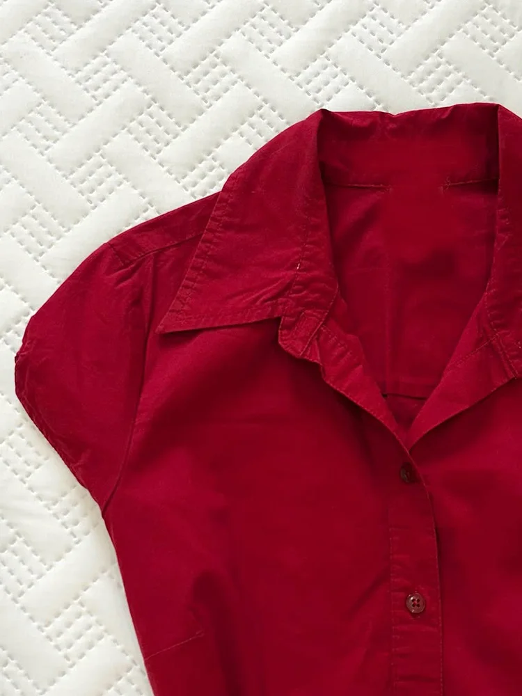 痩身赤 irt オリジナルユニークなターンダウン襟ヴィンテージハイウエスト irt 若い女性のための綿ブレンド夏 irt