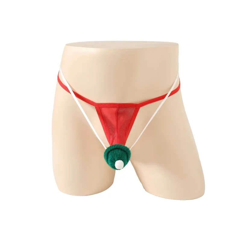 الجدة رجل مثير عيد الميلاد شبكة ثونغ مع قبعة سانتا التفاصيل المثيرة الرجال شبكة ثونغ - قبعة عيد الميلاد الديكور