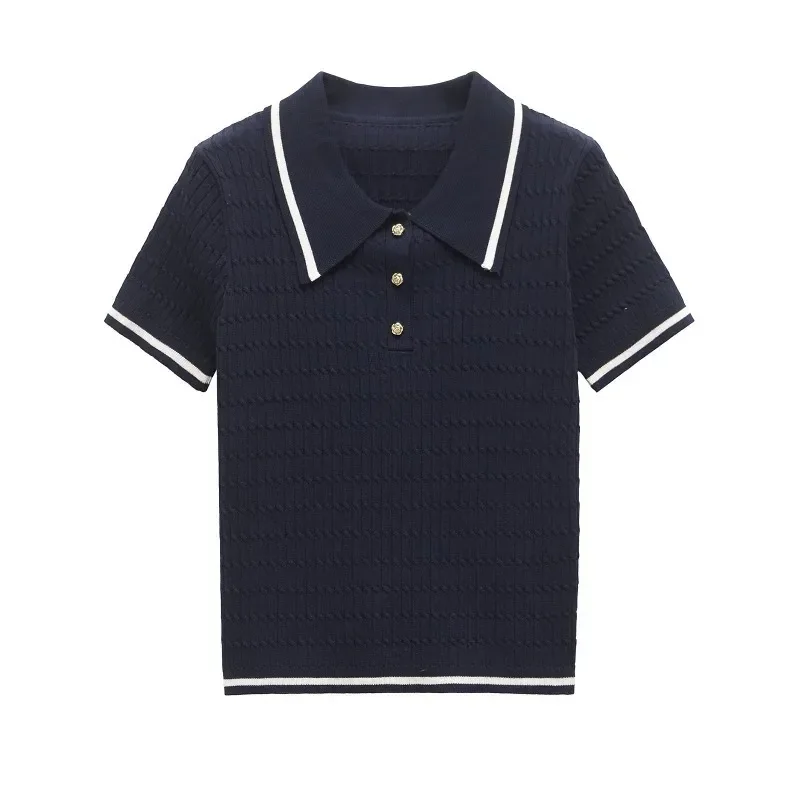 

Knitted Polo Shirt Summer 2025 Turned Collar Short Sleeve Slim Fit Office Collegiate Style Breathable Smart Casual
