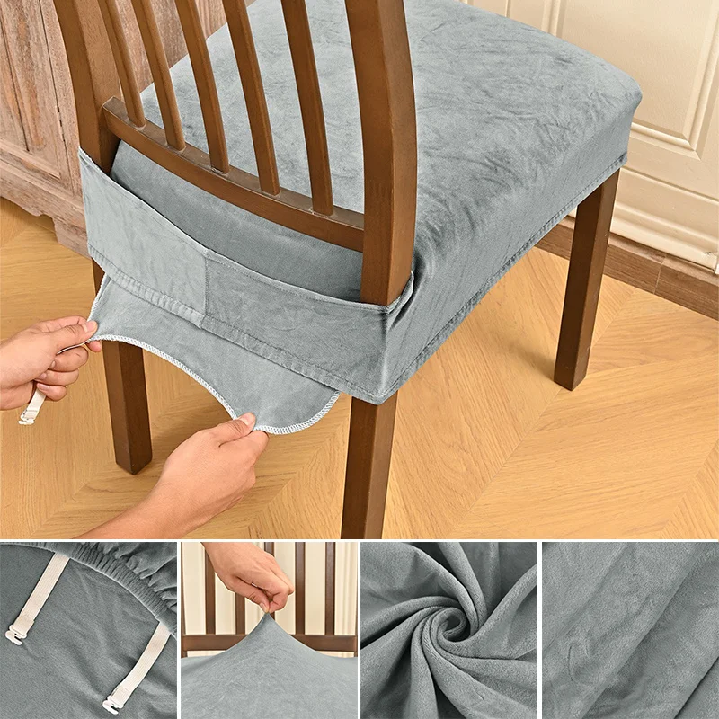 1PC Anti-Slip Elastic Silvery Velvet Fabric Double Elastic Stool Cover/ Quality Dining Chair Protective Cover-Elastic Fit Machin