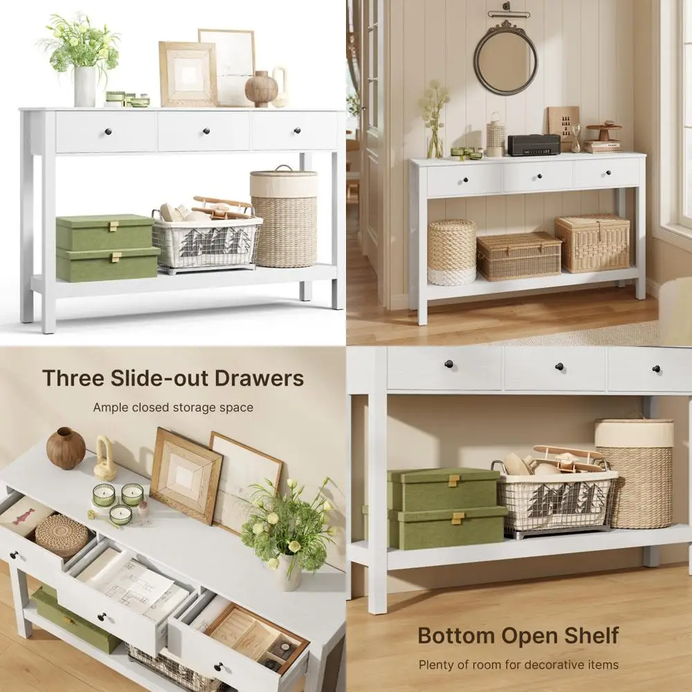 

Modern Large Storage Console Table with Drawers and Open Shelf for Living Room and Entryway Spaces