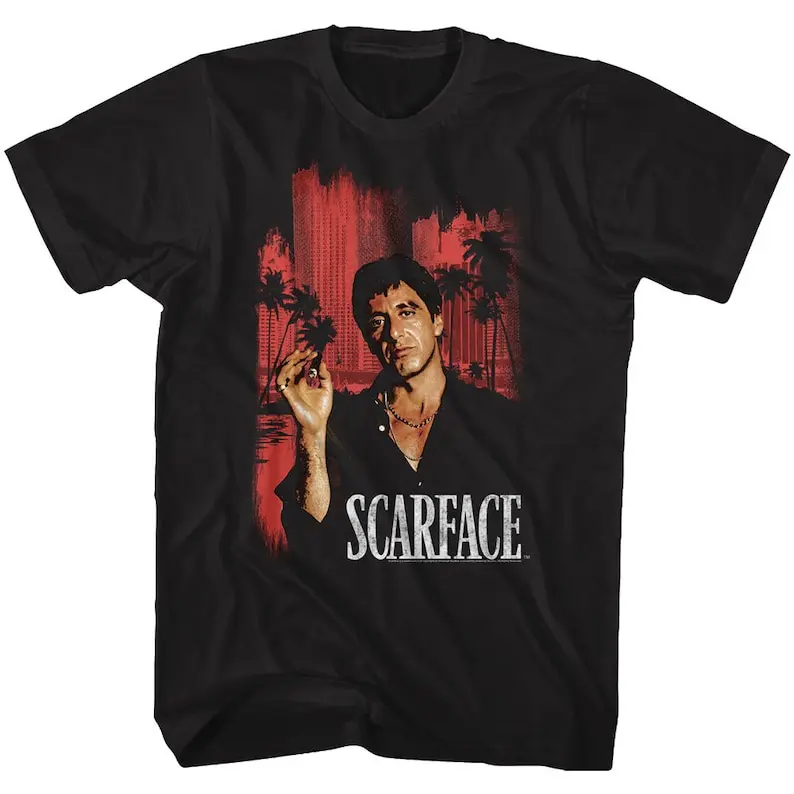 Scarface Red Cityscape Black Adult T-Shirt