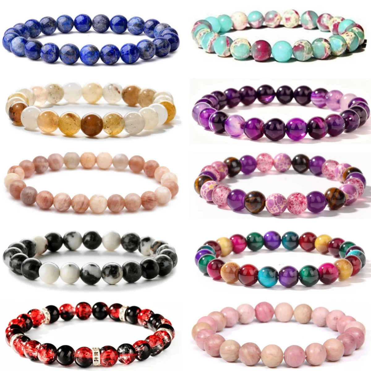 Bracelet extensible en pierres naturelles de 8 mm, disponible en agate violette, lapis-lazuli et quartz Gemsilk, bijoux unisexes pour le yoga quotidien
