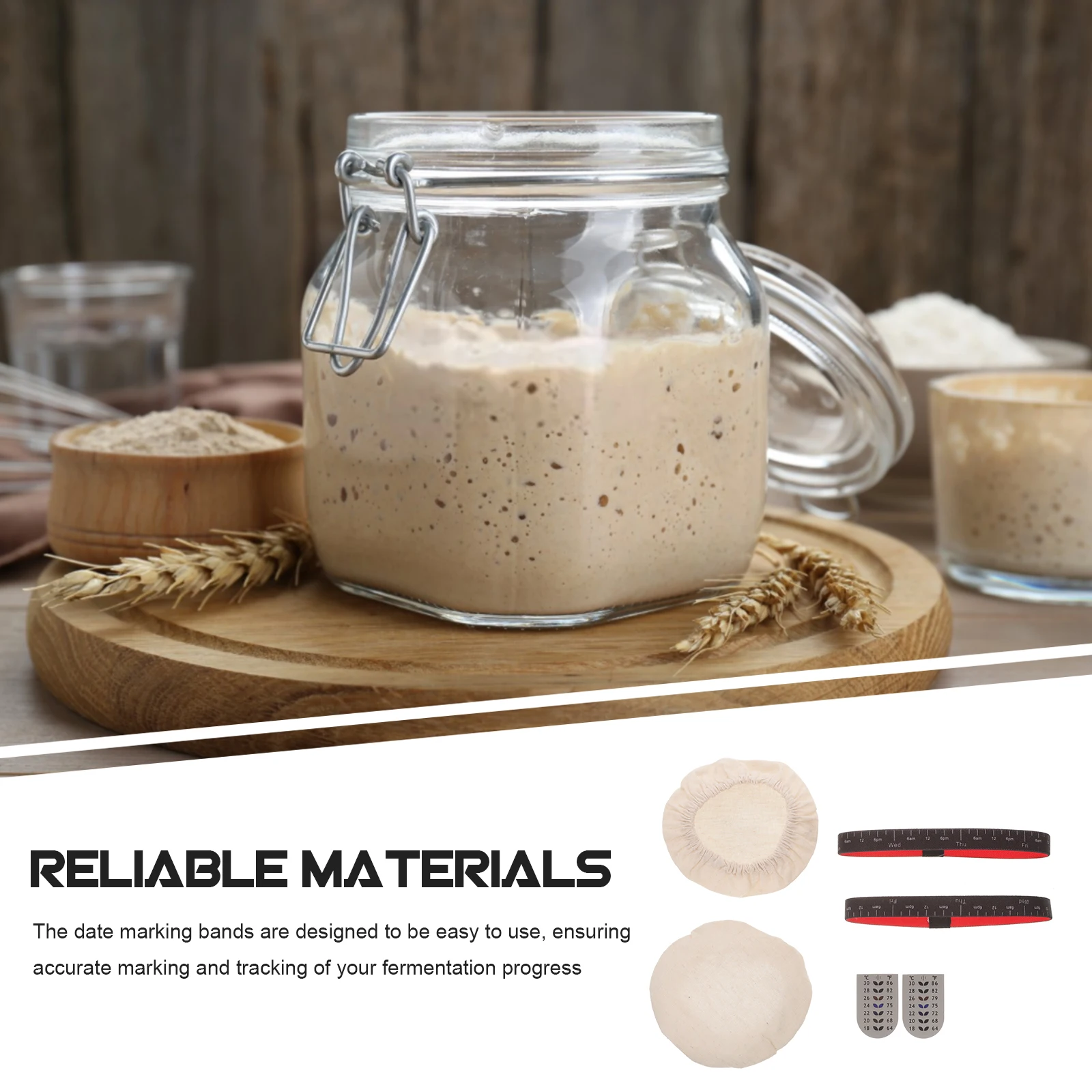 

1Set Sourdough Jar Accessories Kit Cloth Covers Thermometer Strips Date Bands Starter Fermentation Tools for Baking