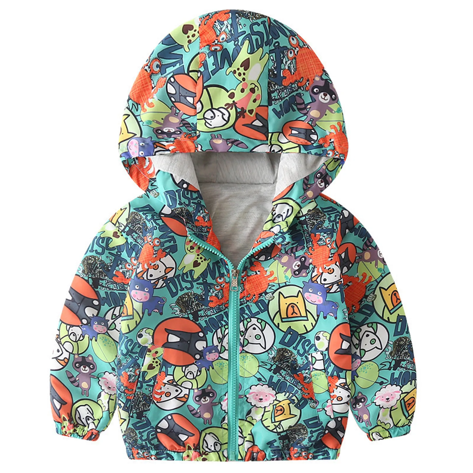 Kids Boys Coat Hooded Dinosaur Girls Windproof Baby Toddler Cartoon Windbreaker Zipper Thin down Jacket Boys Thick Kids Jacket