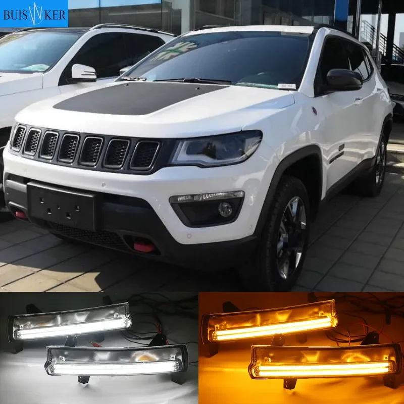 

2PCS Daytime running light For Jeep Compass 2017 2018 2019 dynamic yellow turn Signal Light style Relay 12V LED car DRL fog lamp