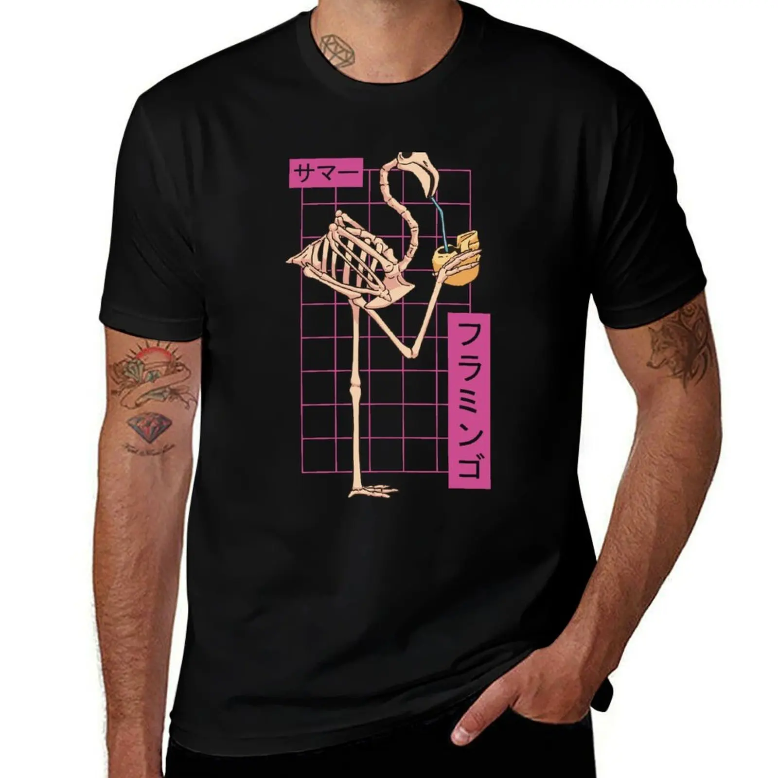 Skeleton Flamingo Japanese style T-Shirt Sun Protective Outdoor Tee Top T-Shirt