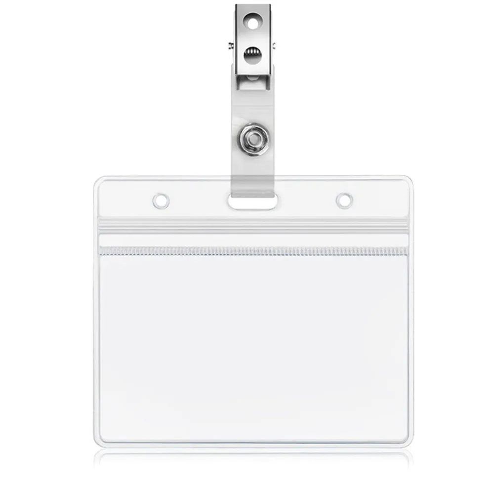Horizontal And Vertical Card Holder Rotatable PVC Transparent ID Card Double Hole Clip Document Card Storage Protective Cover
