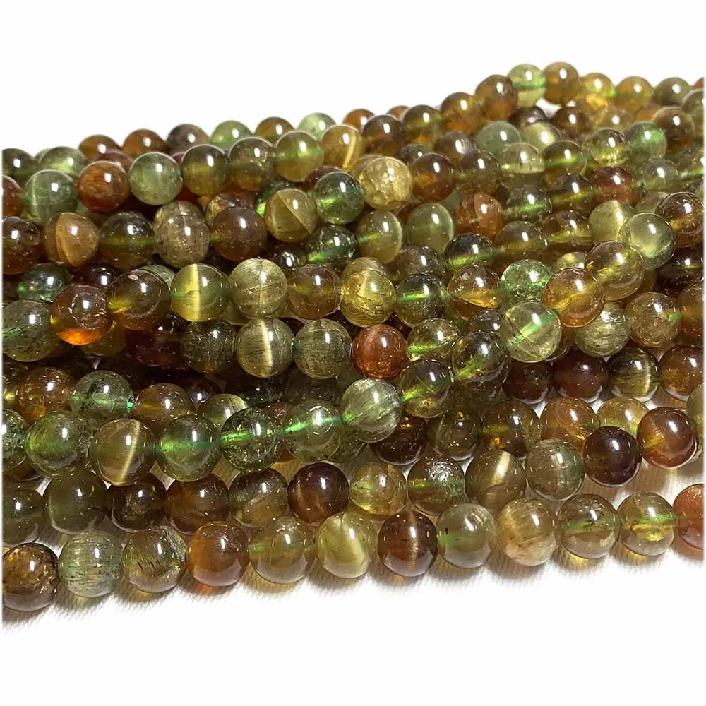 Veemak Brown Green Cat\'s Eye Chrysoberyl Round Beads For Jewelry Making Natural Gemstones Crystal DIY Necklace Bracelets Pendant