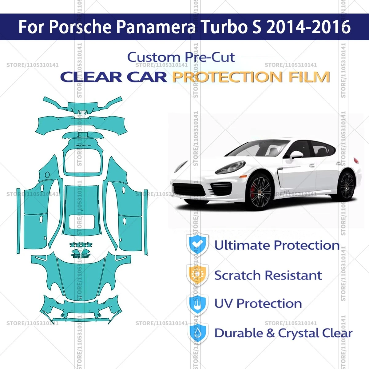 

For Porsche-Panamera-Turbo-S-2014-2016 Pre-Cut Paint Protection Film PPF Transparent Car Film Automotive PPF Full Vehicle