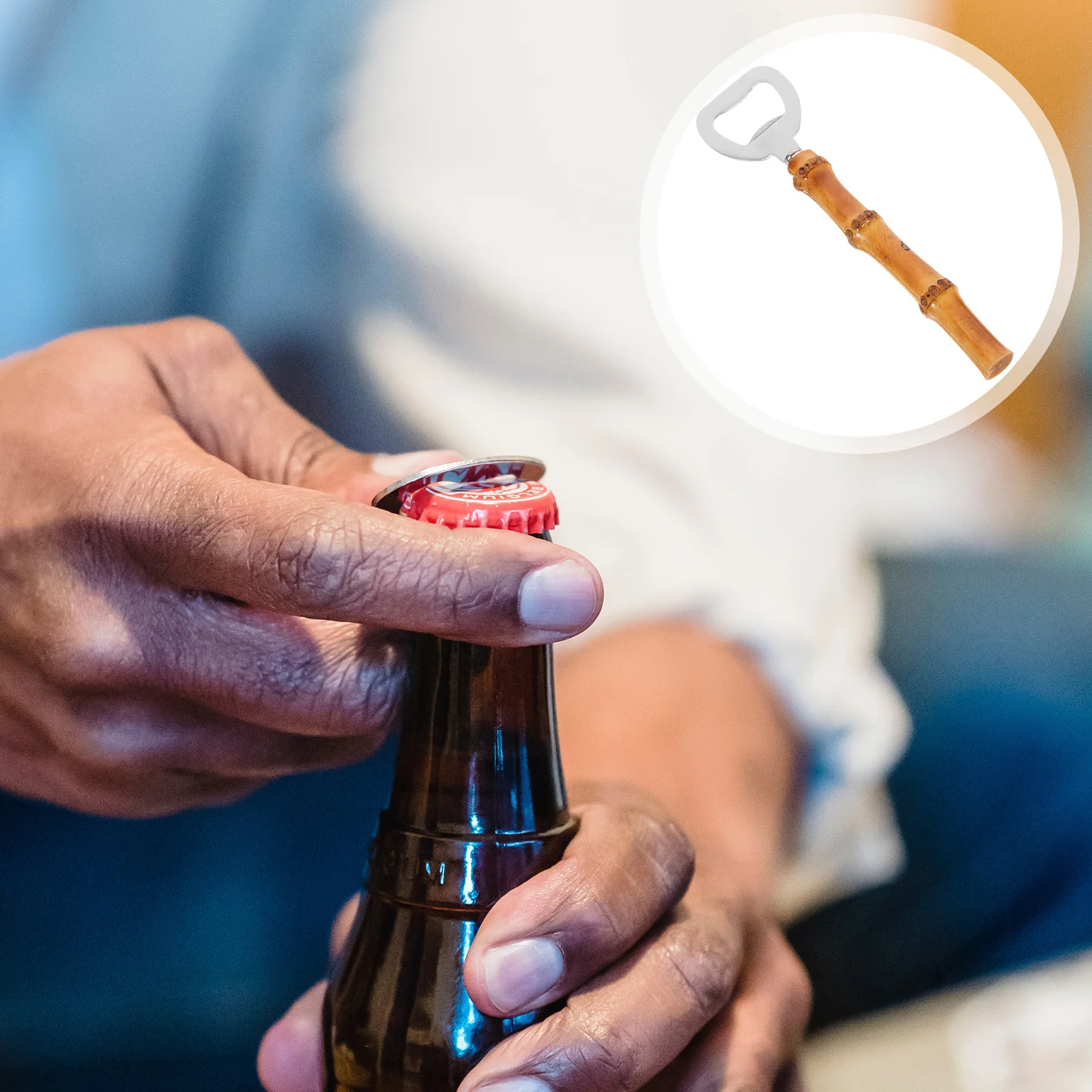 

Stainless Steel Bottle Opener with Bamboo Handle Wear-Resistant Bar Bottle Opener for Beer Soda Can Use