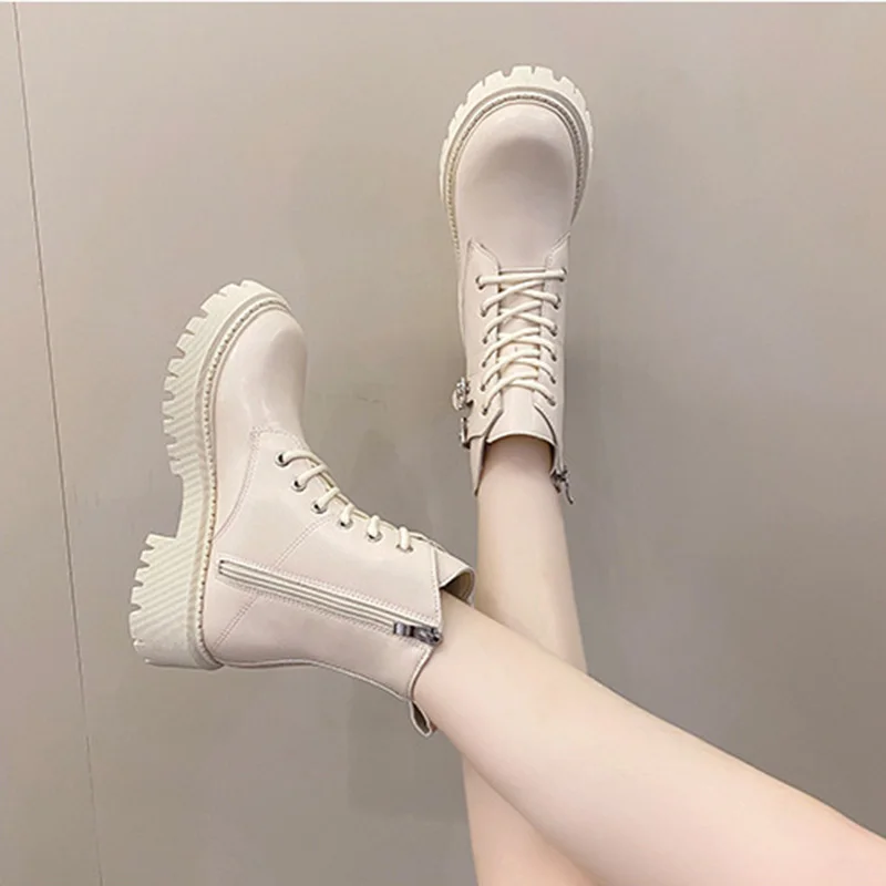 

Spring Autumn Single Boots Women's Boots Women's Thick-Soled Casual 2023 New Short Boots Trendy British Style Womens Shoes 35-40