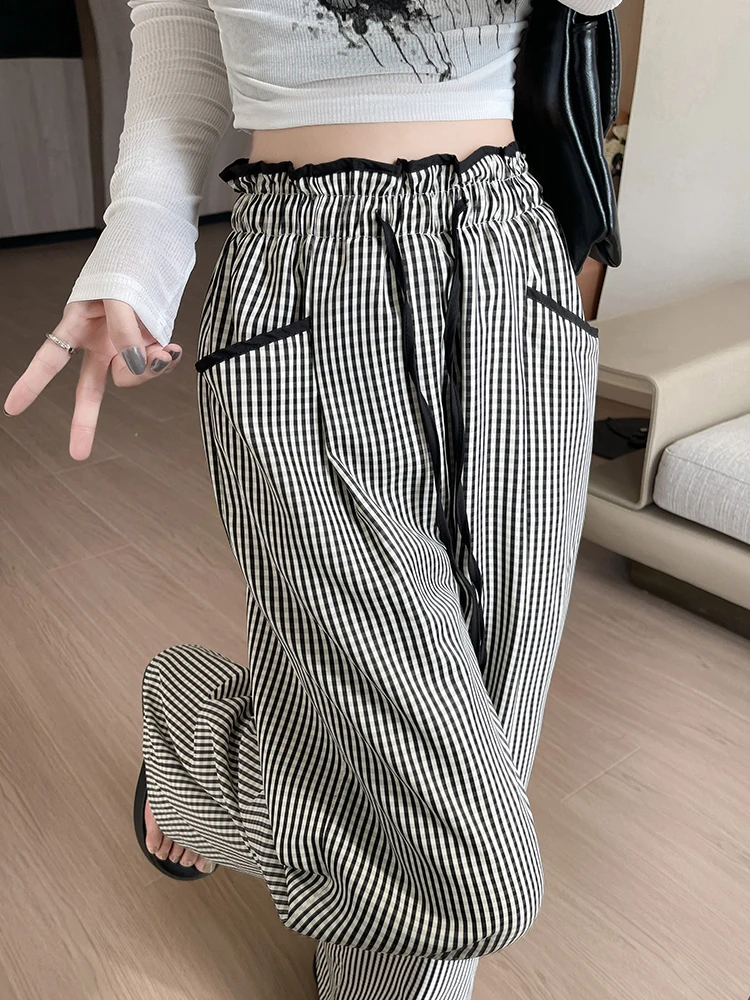 

Sweet Black Women Plaid Pants Coquette Japanese Style Cute Wide Leg Trousers Harajuku Kawaii Palazzo Pants Vintage Y2k