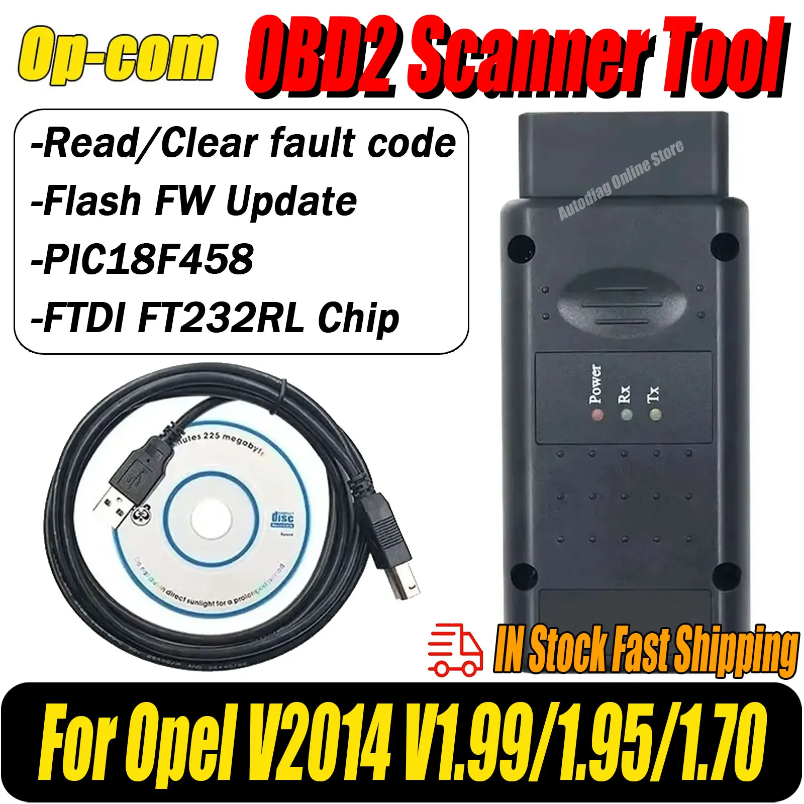 Opcom Scanner For Opel V2014 V1.99/1.95/1.70 Flash Firmware Update OBD2 Diagnostic Scanner Tool With PIC18F458 FTDI OBD2 Scanner