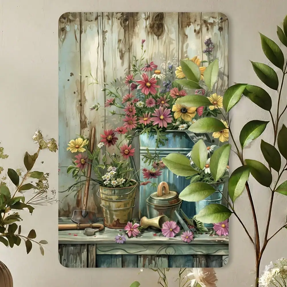 Vintage Forged Iron Floral Garden Sign Rustic Metal Wall Art Indoor Outdoor Decor