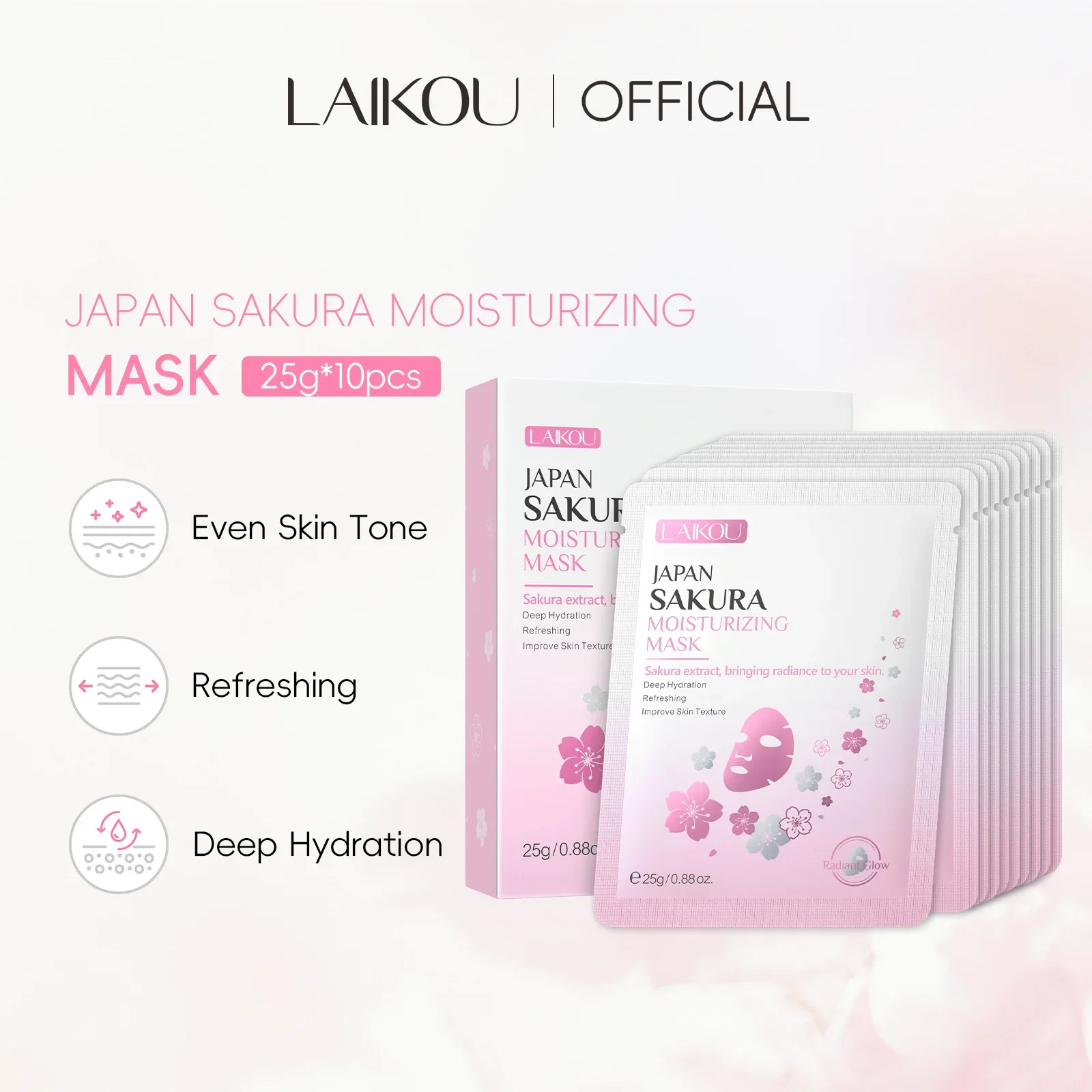 

LAIKOU Sakura Face Mask Skin Care Moisturizing Nourishing Oil Control Facial Masks Sheet Mask Face Skin Care Products 25mlx10pcs