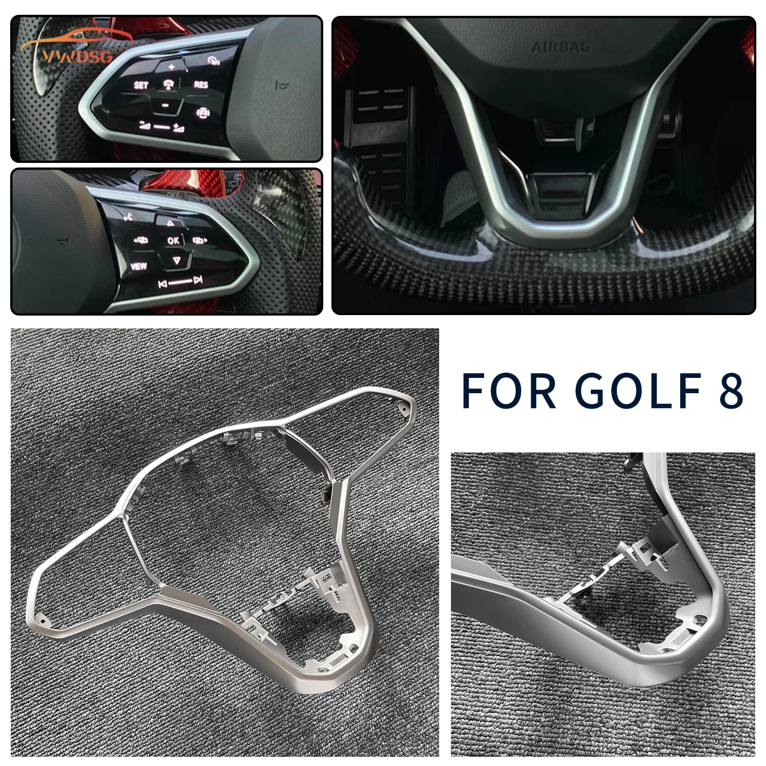 Car And Spare Parts luggage Compartment lid And Accessories Touch the steering wheel button frame For VW Golf MK8 silver