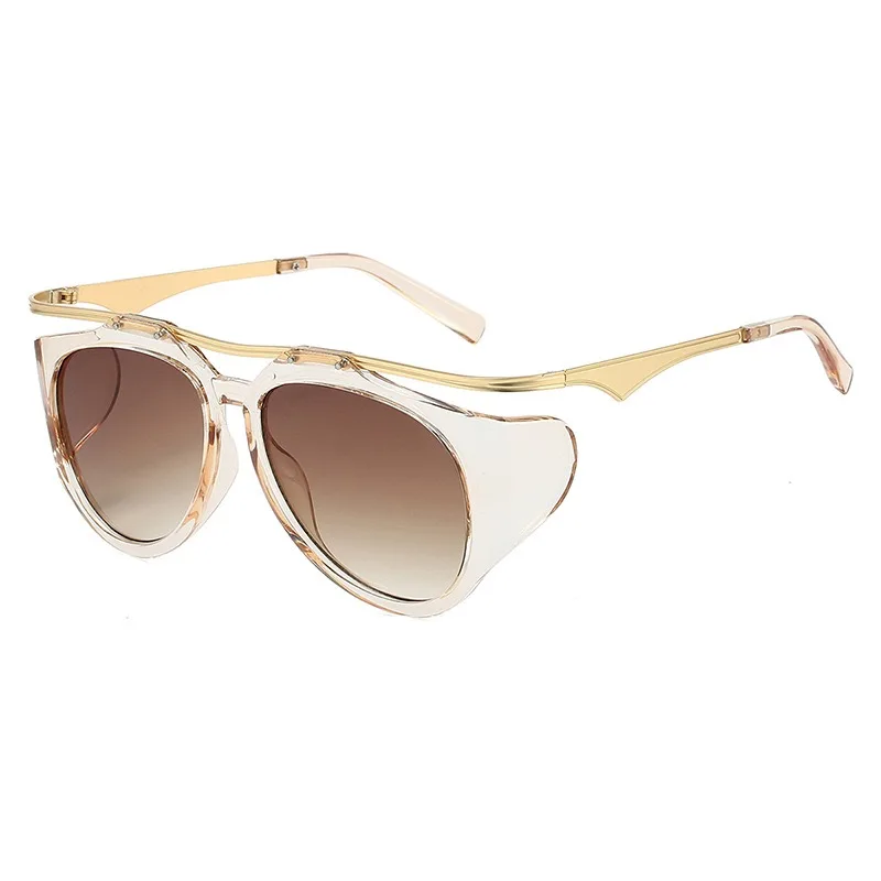 Designer Oversized Sunglasses Black For Women Fashion Brand Silver Mirror Retro White Beach Sun Glasses For Man Woman With Case