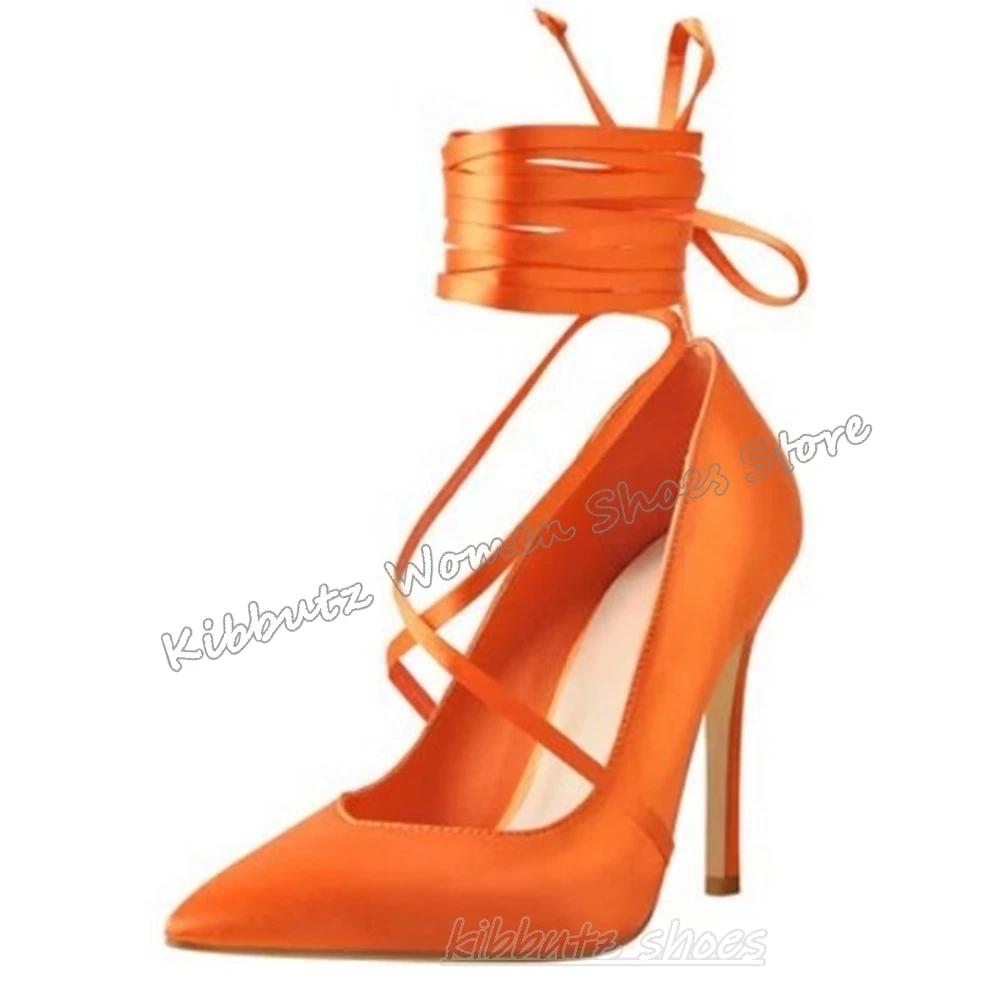 Satin Lace-Up Pumps Solid Color Fashion Novelty Elegant Concise Sexy Party Wedding Women Shoes Pointed Toe Thin High Heels New