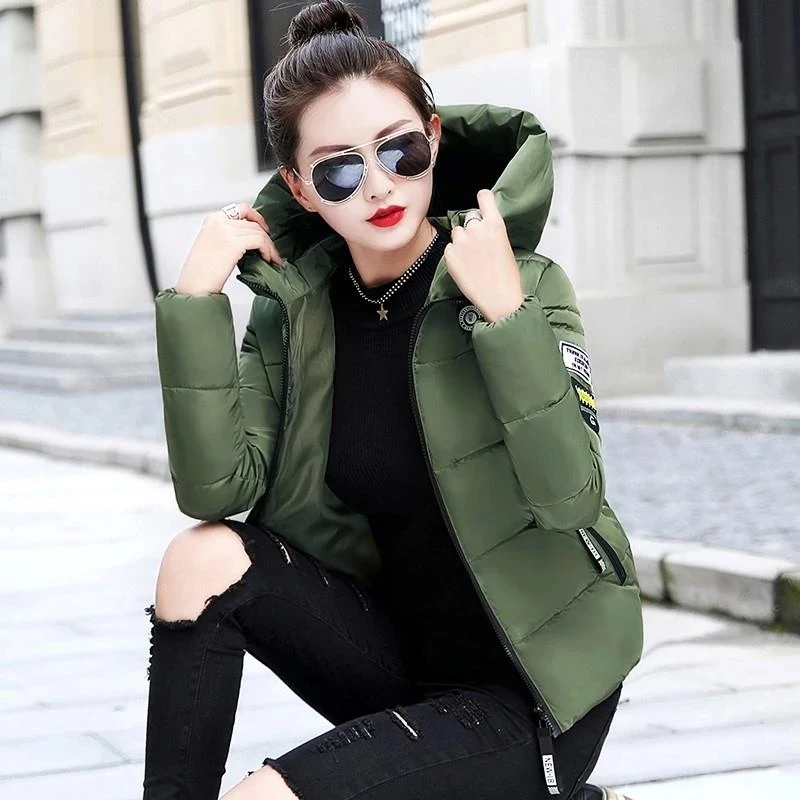 Hooded Thick Warm Short Jacket Cotton Padded Parka Basic Coat Female 2023 New Winter Parkas Women Jacket Outerwear