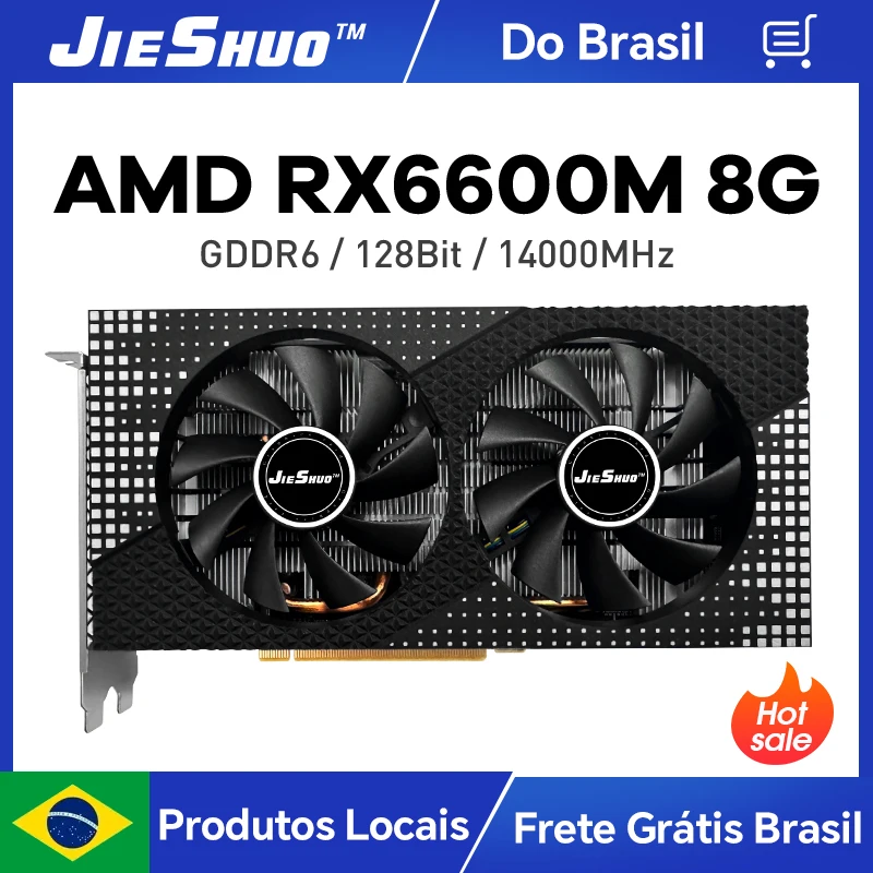JIESHUO AMD RX 6600m 8GB Video graphics card GPU 128-bit GPU suitable for computer desktop games office rx6600 placa de video