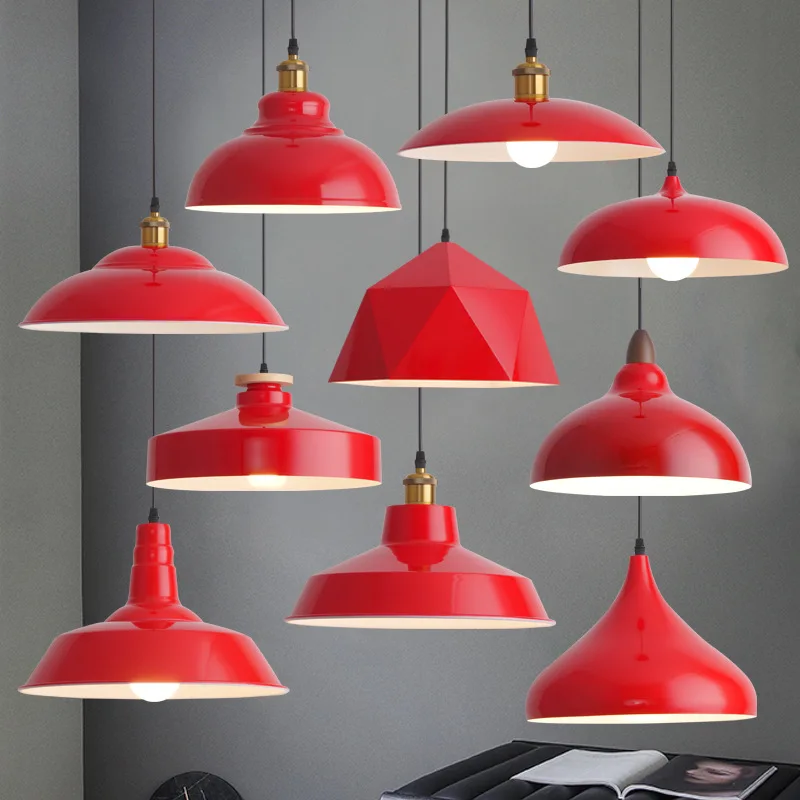 American Retro Red Pendant Lamp Led E27 Industrial Style Lighting Hot Pot Barbecue Modern Iron Art Restaurant Decor Lighting