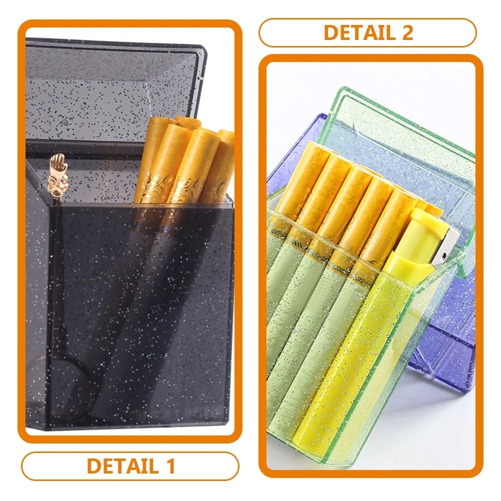 

Transparent Cigarette Case Protective Cover Plastic Container Travel Holder Silver Powder Design Portable