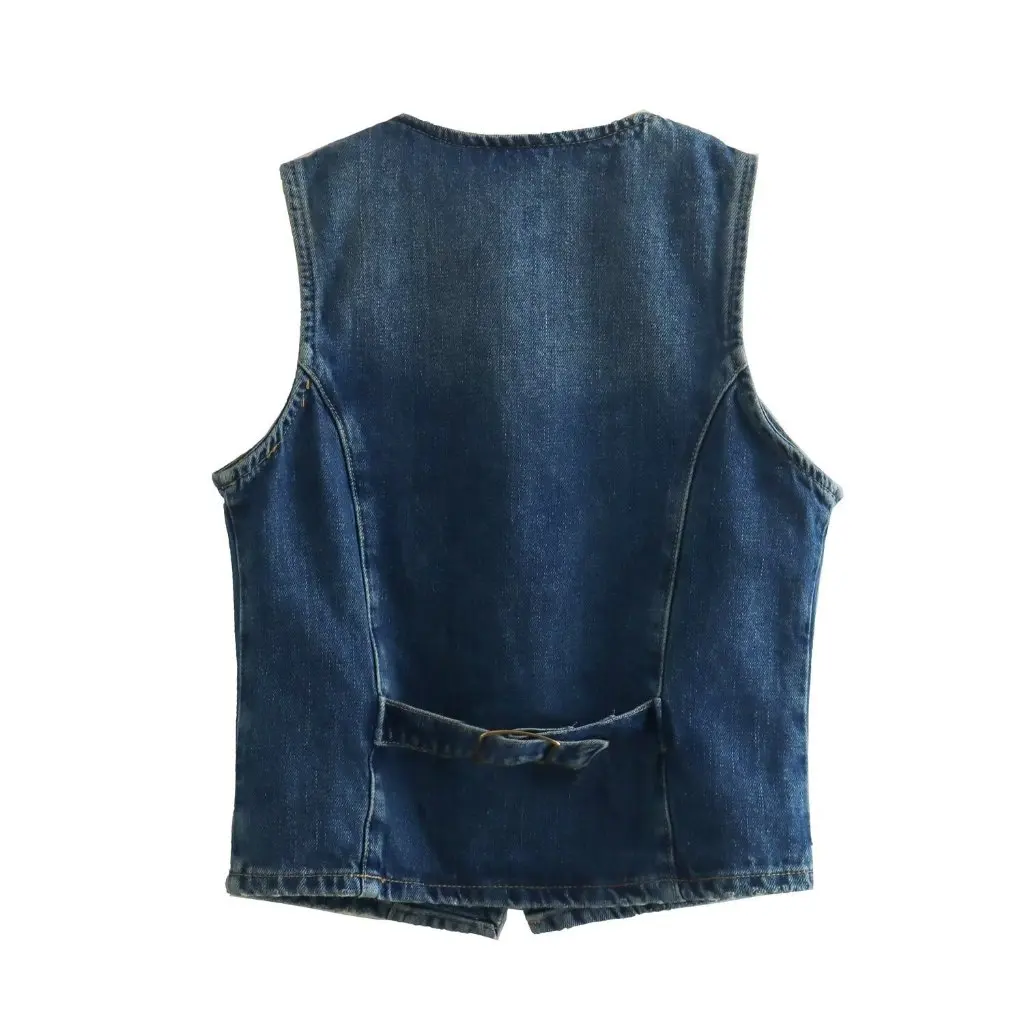 

Women's Slim Fit Denim Vest V-Neck Back Lace-Up Elegant Fashionable European American Style Autumn New Clothing Hot Girl