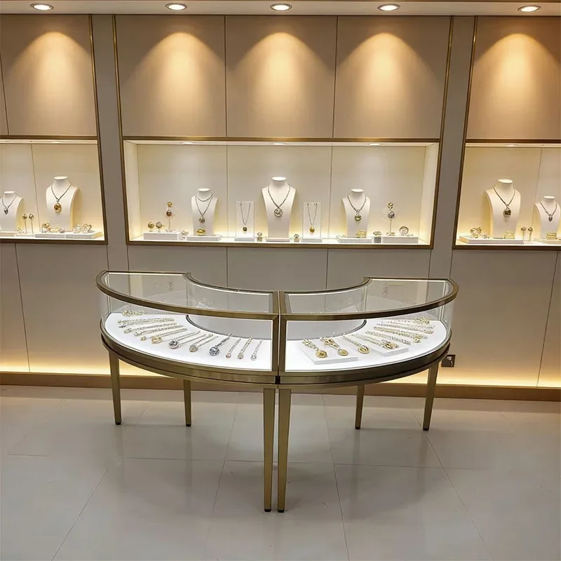 Fan jewelry cabinet stainless steel display cabinet shopping mall supermarket jewelry store special counter