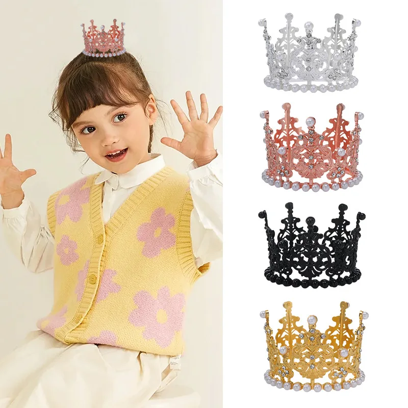 Crown Cake Topper Birthday Mini Crown Pearl Crystal Tiara Vintage Small Crowns Metal Crown Decorations for Boys Girls