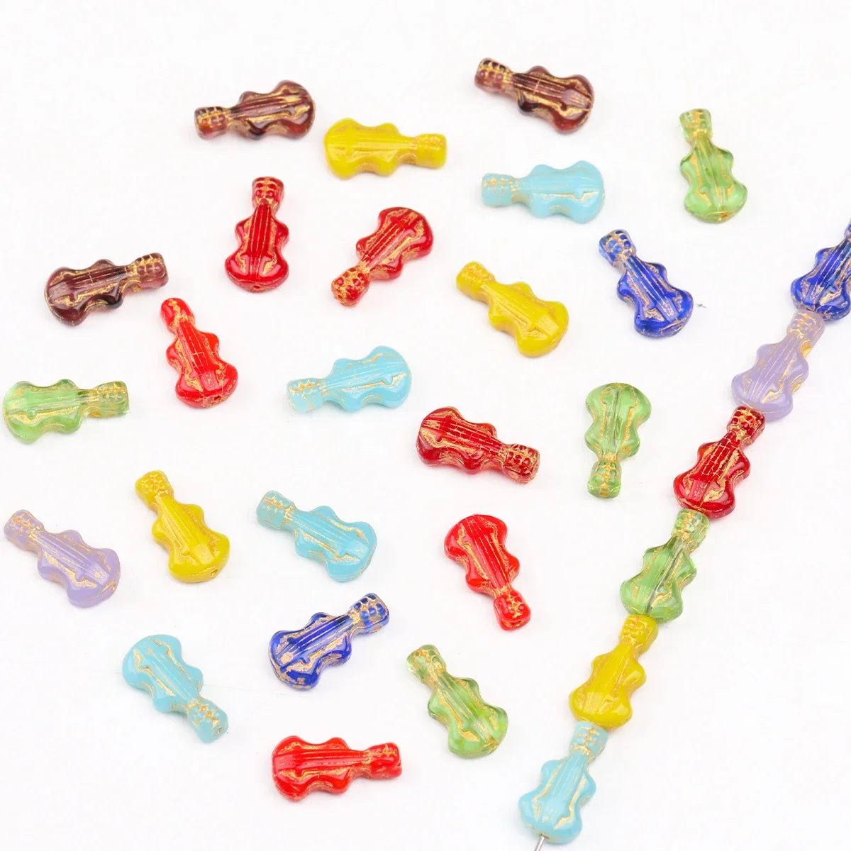10/15pcs Random Color 9x16mm Gold Violin Glass Loose Beads for Handmade Bracelet Decor Pen Craft Supplies