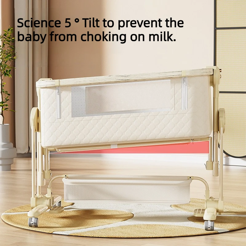 다기능 아기 침대 바퀴 달린 기저귀 교환대 알루미늄 합금 접이식 휴대용 요람 신생아 연결 침대