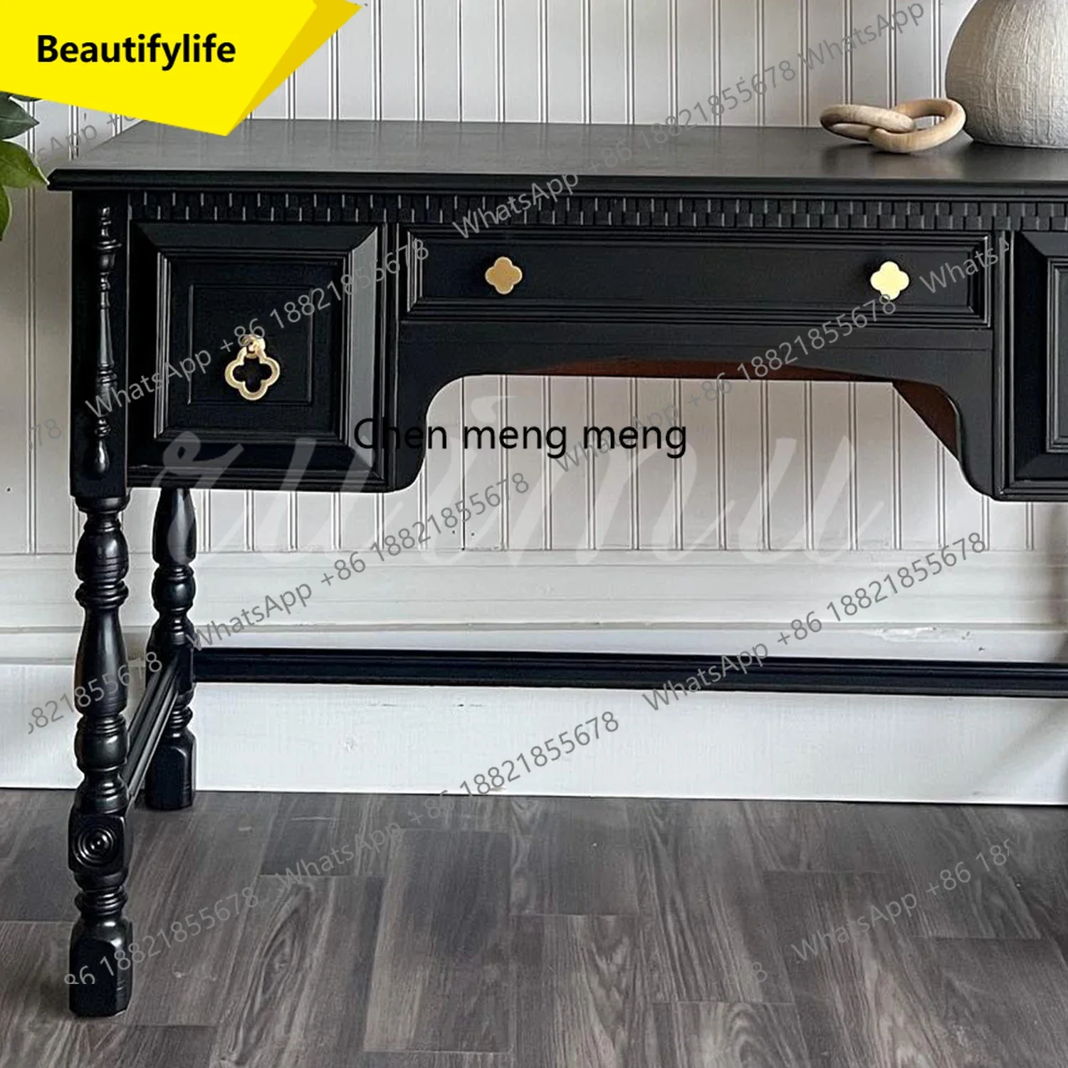 

Q181 French vintage style solid wood retro writing desk, American style simple bedroom, study desk